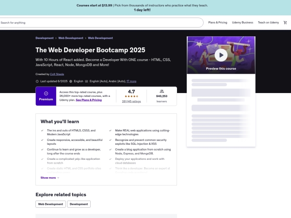 The Web Developer Bootcamp thumbnail